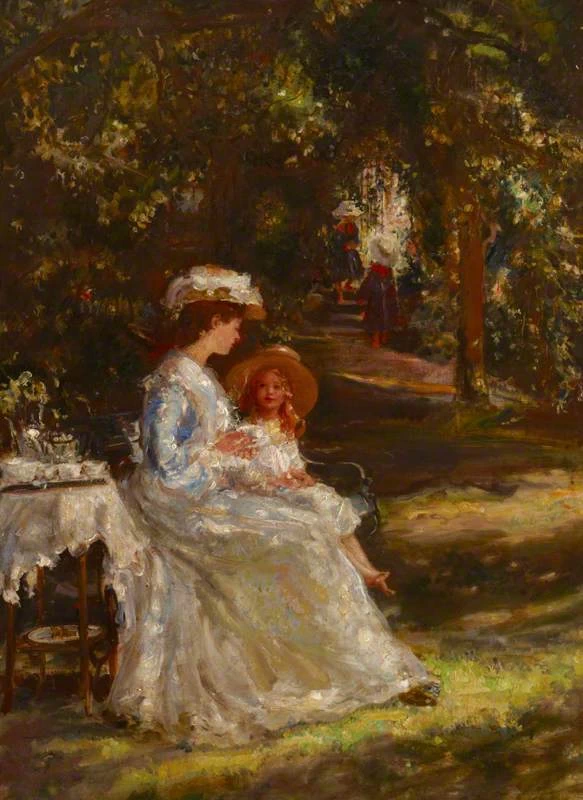 Ethel Walker - 120, Tè in giardino (Il tavolo da tè) (La signora M. M. Foot con i suoi figli nel giardino di Church House, Pulborough, West Sussex), National Trust Images